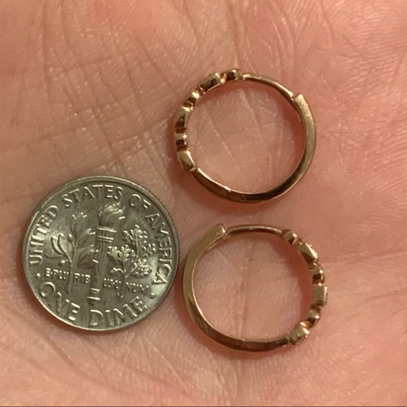 10K Rose Gold & Diamonds Double Click Earrings New - Picture 11 of 15